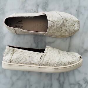 TOMS Cream Gold Sparkle Glitter Slip-On Canvas Shoes Youth 3.5 Casual *Worn Once